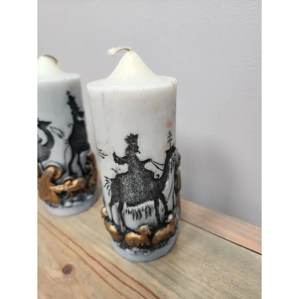 Vintage Holiday Elegance Nativity Candles NOS Handcrafted Pair Christmas